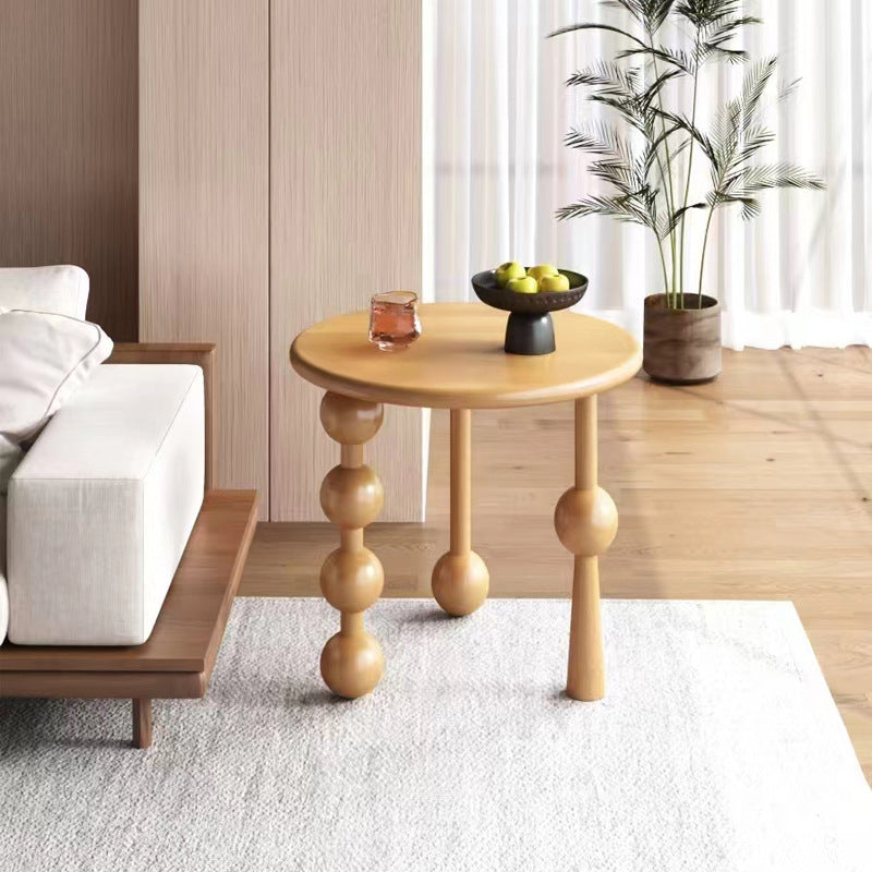 Modern Art Deco Round Solid Wood End Table 1-Tier For Living Room