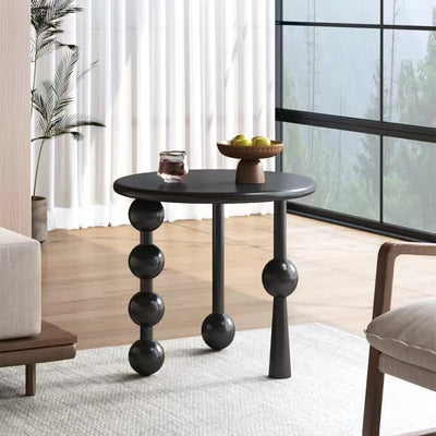 Modern Art Deco Round Solid Wood End Table 1-Tier For Living Room