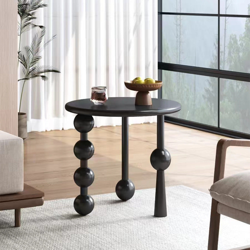 Modern Art Deco Round Solid Wood End Table 1-Tier For Living Room