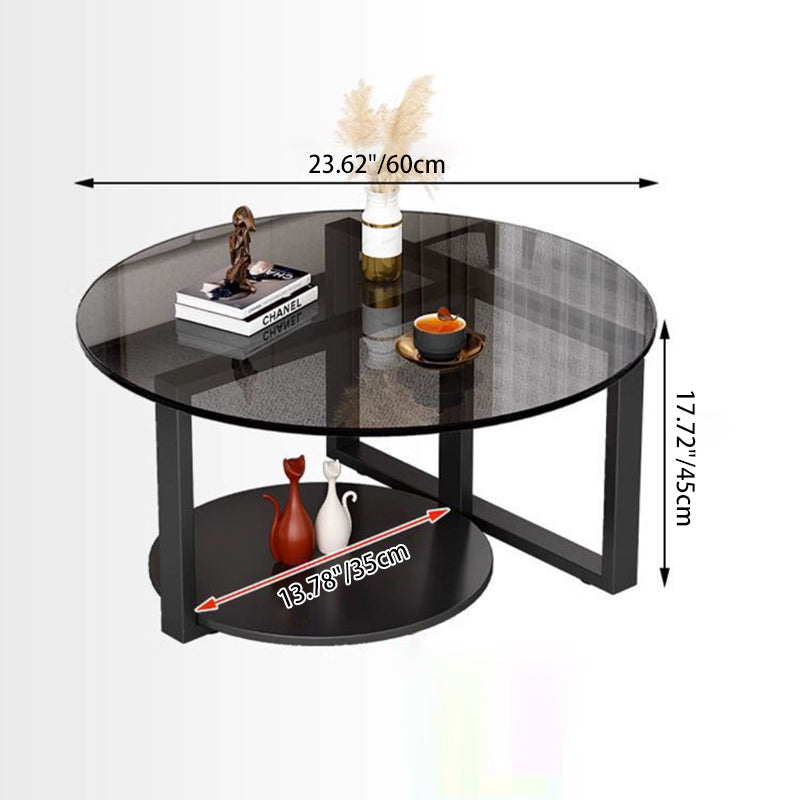 Contemporary Scandinavian Round Sintered Stone Glass Carbon Steel Coffee Table 2-Tier For Living Room