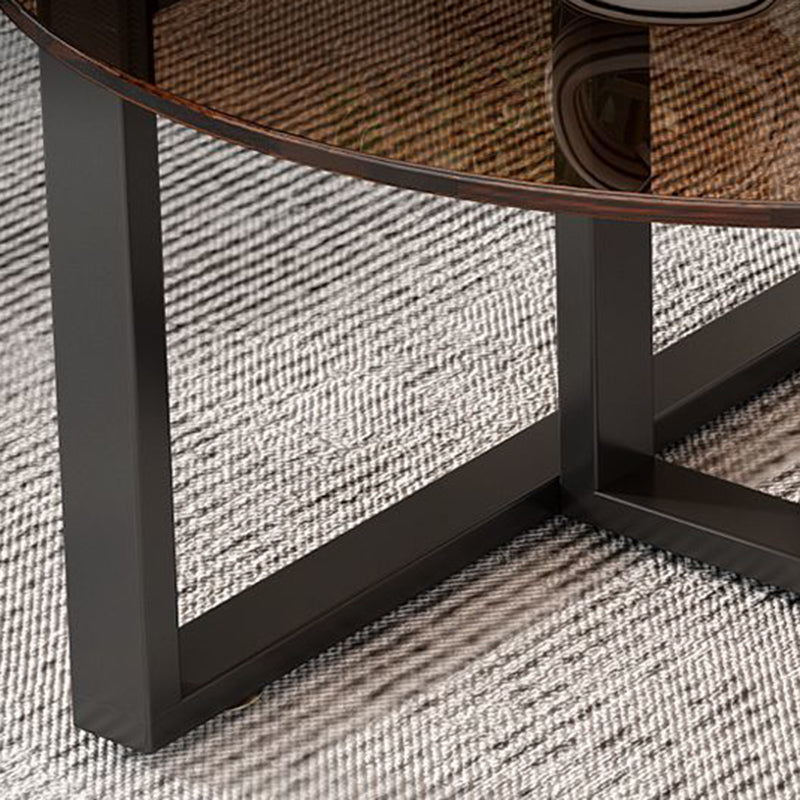 Contemporary Scandinavian Round Sintered Stone Glass Carbon Steel Coffee Table 2-Tier For Living Room