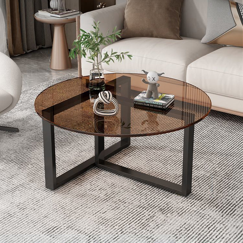 Contemporary Scandinavian Round Sintered Stone Glass Carbon Steel Coffee Table 2-Tier For Living Room