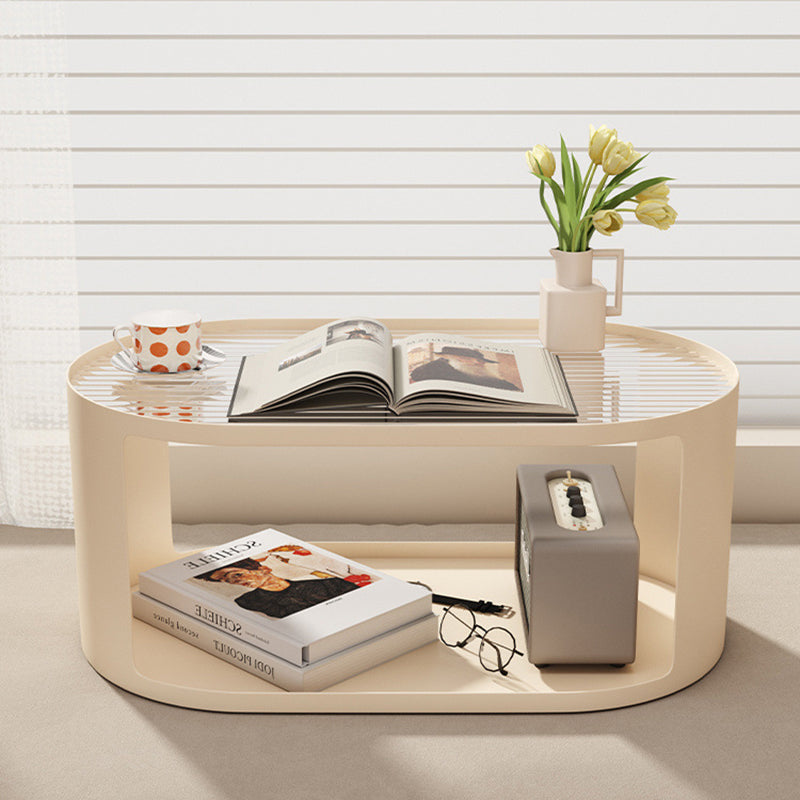 Contemporary Scandinavian Ellipse Glass Iron Coffee Table 2-Tier For Living Room