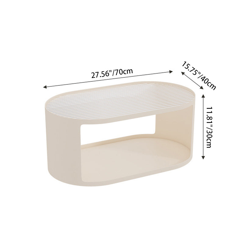Contemporary Scandinavian Ellipse Glass Iron Coffee Table 2-Tier For Living Room