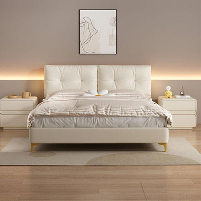 Modern Minimalist Square Solid Wood Microfiber Leather Nightstand 2-Drawer For Bedroom