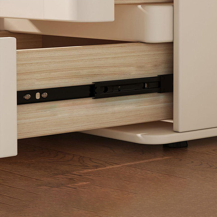 Moderner minimalistischer quadratischer Nachttisch aus keilgezinktem Kiefernholz, MDF und Mikrofaserleder mit 2 Schubladen fürs Schlafzimmer 
