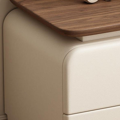 Contemporary Scandinavian Rectangular Solid Wood Multi-layer Board Microfiber Leather Solid Wood Nightstand 2-Drawer For Bedroom