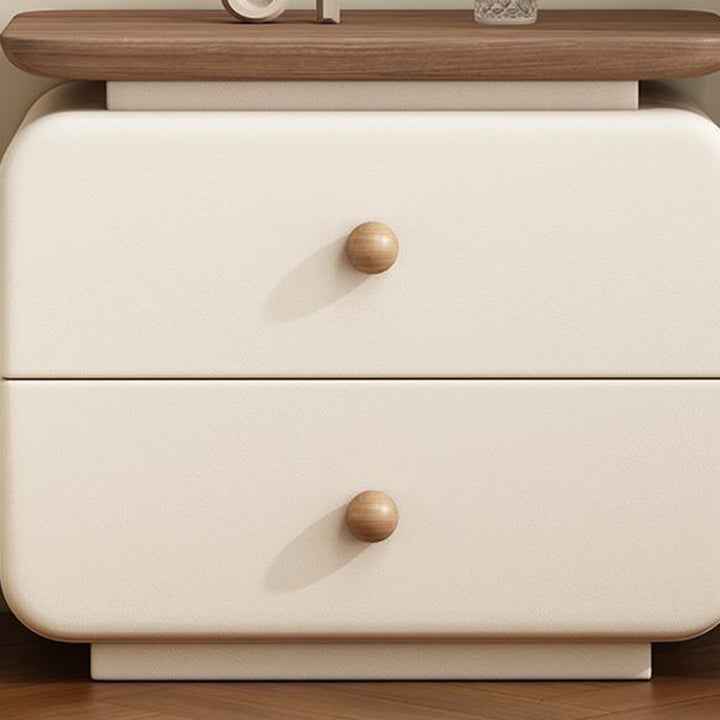 Table de chevet contemporaine scandinave rectangulaire en bois massif, panneau multicouche, similicuir microfibre, 2 tiroirs, pour chambre à coucher 