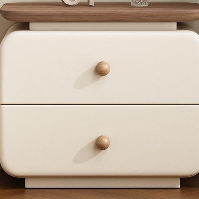 Contemporary Scandinavian Rectangular Solid Wood Multi-layer Board Microfiber Leather Solid Wood Nightstand 2-Drawer For Bedroom
