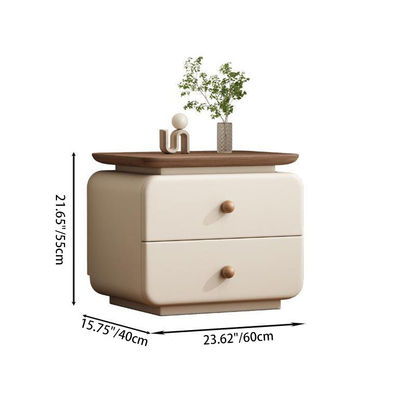 Contemporary Scandinavian Rectangular Solid Wood Multi-layer Board Microfiber Leather Solid Wood Nightstand 2-Drawer For Bedroom