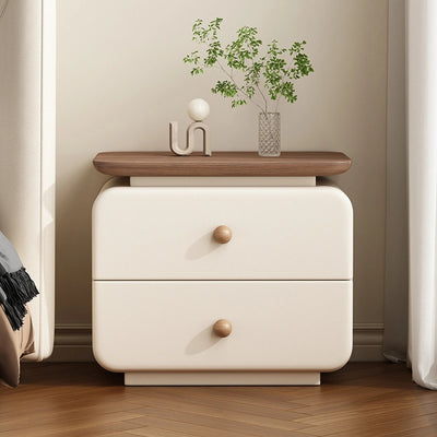 Contemporary Scandinavian Rectangular Solid Wood Multi-layer Board Microfiber Leather Solid Wood Nightstand 2-Drawer For Bedroom