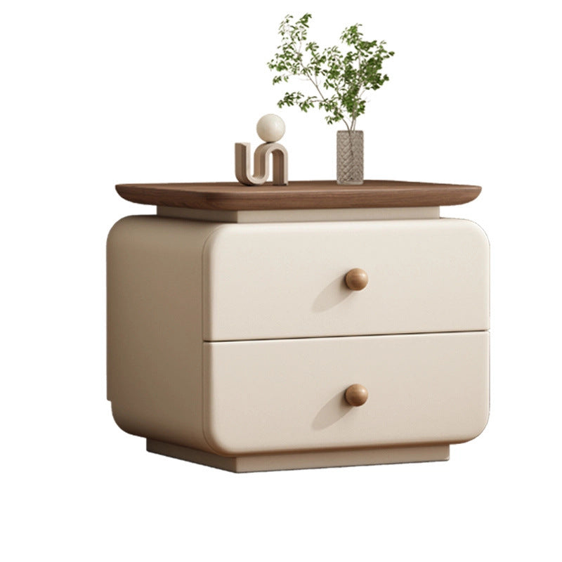 Contemporary Scandinavian Rectangular Solid Wood Multi-layer Board Microfiber Leather Solid Wood Nightstand 2-Drawer For Bedroom