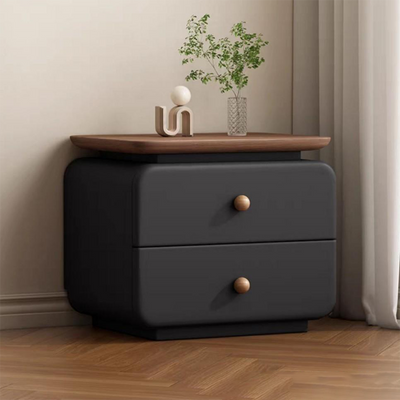 Contemporary Scandinavian Rectangular Solid Wood Multi-layer Board Microfiber Leather Solid Wood Nightstand 2-Drawer For Bedroom