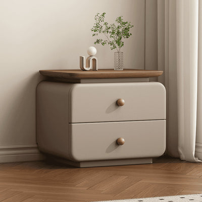Contemporary Scandinavian Rectangular Solid Wood Multi-layer Board Microfiber Leather Solid Wood Nightstand 2-Drawer For Bedroom
