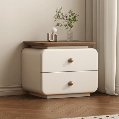 Contemporary Scandinavian Rectangular Solid Wood Multi-layer Board Microfiber Leather Solid Wood Nightstand 2-Drawer For Bedroom