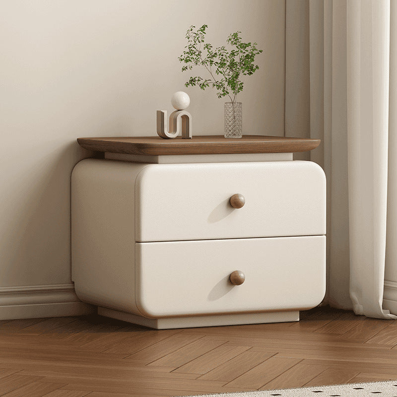 Contemporary Scandinavian Rectangular Solid Wood Multi-layer Board Microfiber Leather Solid Wood Nightstand 2-Drawer For Bedroom