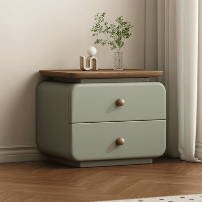Contemporary Scandinavian Rectangular Solid Wood Multi-layer Board Microfiber Leather Solid Wood Nightstand 2-Drawer For Bedroom