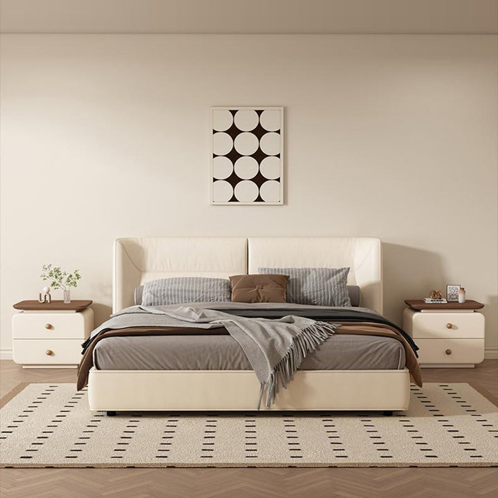 Table de chevet contemporaine scandinave rectangulaire en bois massif, panneau multicouche, similicuir microfibre, 2 tiroirs, pour chambre à coucher 