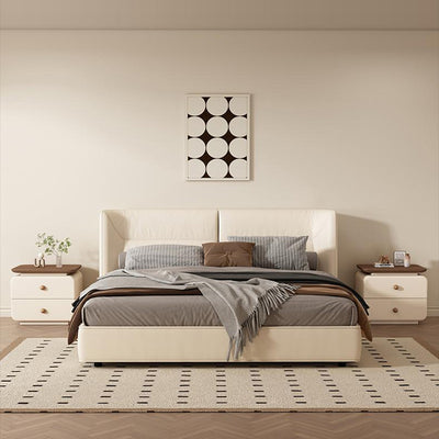 Contemporary Scandinavian Rectangular Solid Wood Multi-layer Board Microfiber Leather Solid Wood Nightstand 2-Drawer For Bedroom