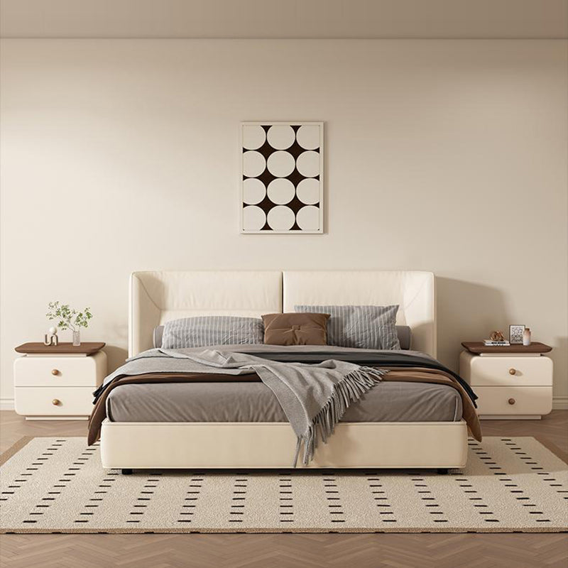 Contemporary Scandinavian Rectangular Solid Wood Multi-layer Board Microfiber Leather Solid Wood Nightstand 2-Drawer For Bedroom