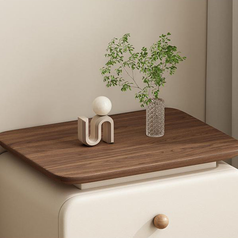 Table de chevet contemporaine scandinave rectangulaire en bois massif, panneau multicouche, similicuir microfibre, 2 tiroirs, pour chambre à coucher 