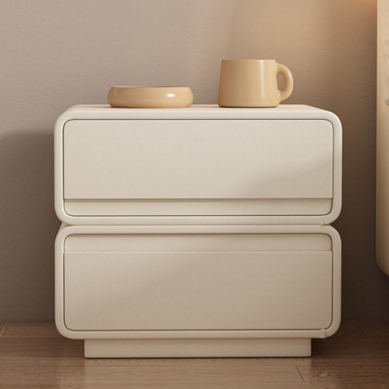Modern Minimalist Square Solid Wood Multi-layer Board Microfiber Leather Nightstand 2-Drawer For Bedroom