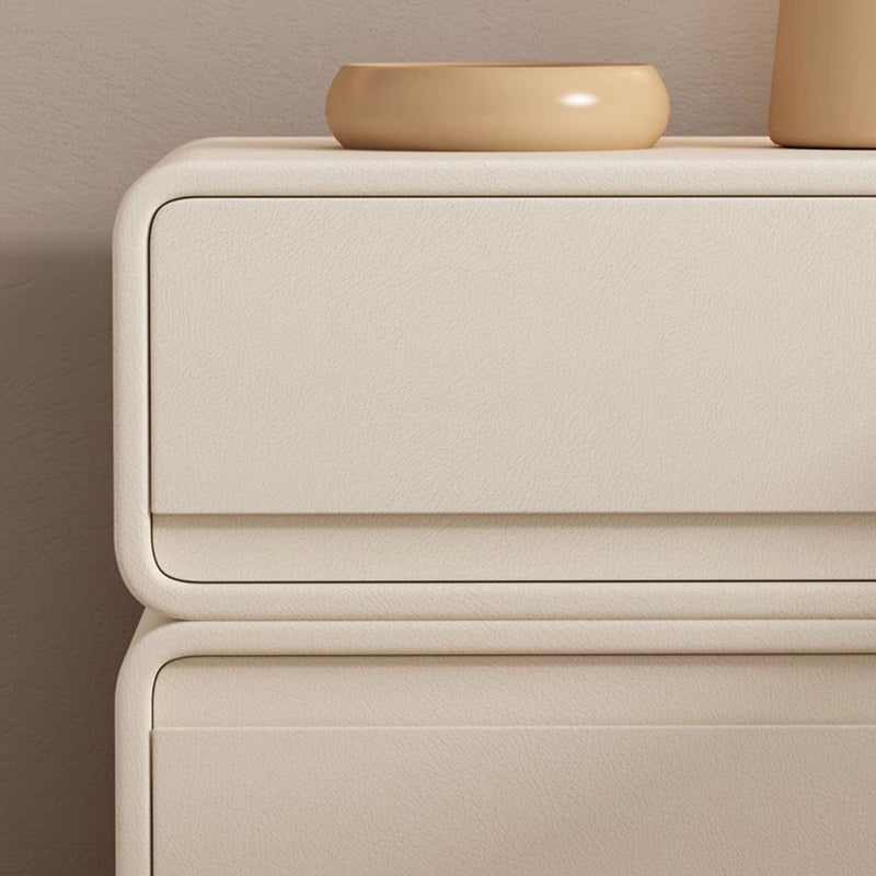 Modern Minimalist Square Solid Wood Multi-layer Board Microfiber Leather Nightstand 2-Drawer For Bedroom
