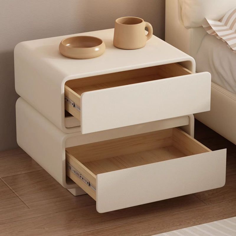 Modern Minimalist Square Solid Wood Multi-layer Board Microfiber Leather Nightstand 2-Drawer For Bedroom