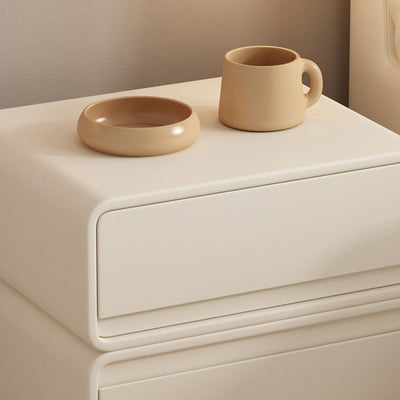 Modern Minimalist Square Solid Wood Multi-layer Board Microfiber Leather Nightstand 2-Drawer For Bedroom