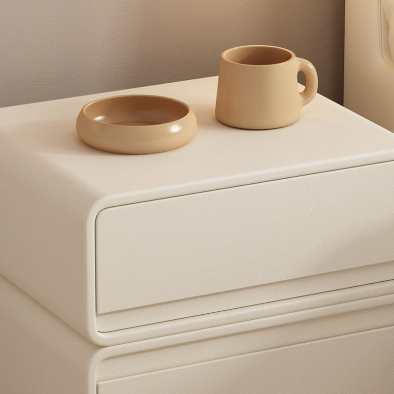 Modern Minimalist Square Solid Wood Multi-layer Board Microfiber Leather Nightstand 2-Drawer For Bedroom