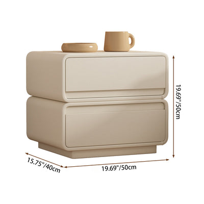 Modern Minimalist Square Solid Wood Multi-layer Board Microfiber Leather Nightstand 2-Drawer For Bedroom