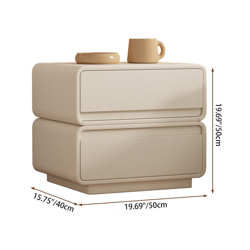 Modern Minimalist Square Solid Wood Multi-layer Board Microfiber Leather Nightstand 2-Drawer For Bedroom