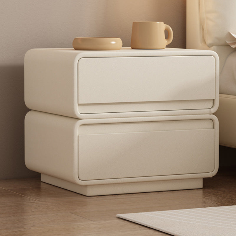 Modern Minimalist Square Solid Wood Multi-layer Board Microfiber Leather Nightstand 2-Drawer For Bedroom