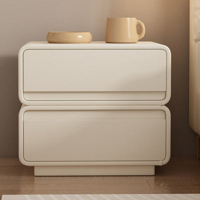 Modern Minimalist Square Solid Wood Multi-layer Board Microfiber Leather Nightstand 2-Drawer For Bedroom