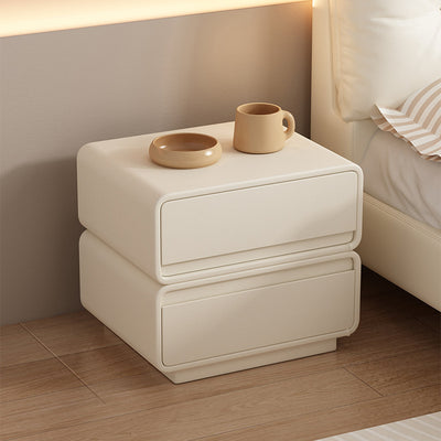 Modern Minimalist Square Solid Wood Multi-layer Board Microfiber Leather Nightstand 2-Drawer For Bedroom