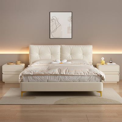 Modern Minimalist Square Solid Wood Multi-layer Board Microfiber Leather Nightstand 2-Drawer For Bedroom