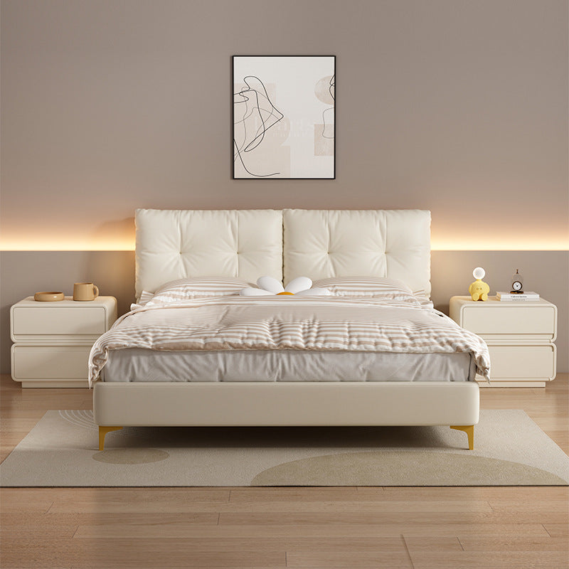 Modern Minimalist Square Solid Wood Multi-layer Board Microfiber Leather Nightstand 2-Drawer For Bedroom