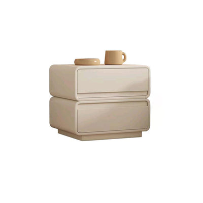 Modern Minimalist Square Solid Wood Multi-layer Board Microfiber Leather Nightstand 2-Drawer For Bedroom
