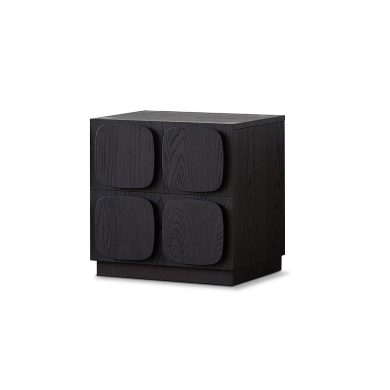 Modern Art Deco Square Rubberwood Stackable Nightstand 2-Drawer For Bedroom