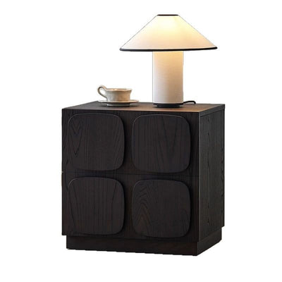 Modern Art Deco Square Rubberwood Stackable Nightstand 2-Drawer For Bedroom