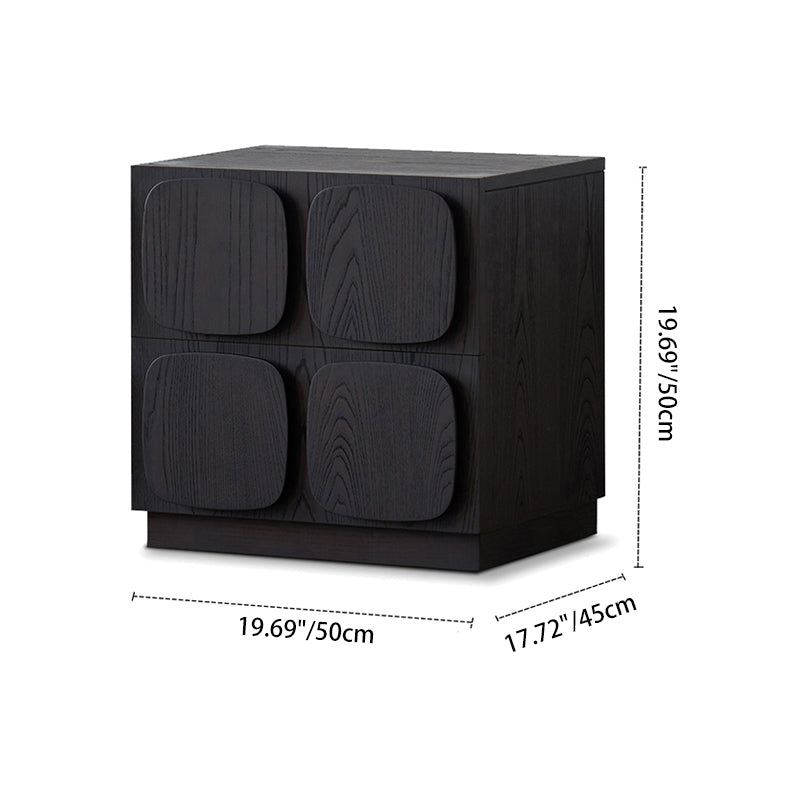 Modern Art Deco Square Rubberwood Stackable Nightstand 2-Drawer For Bedroom
