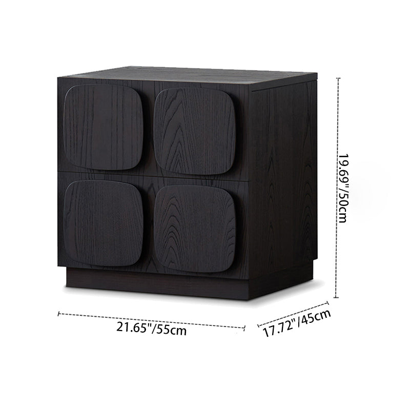 Modern Art Deco Square Rubberwood Stackable Nightstand 2-Drawer For Bedroom