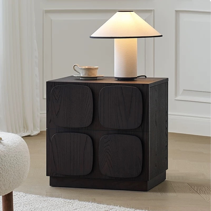 Modern Art Deco Square Rubberwood Stackable Nightstand 2-Drawer For Bedroom