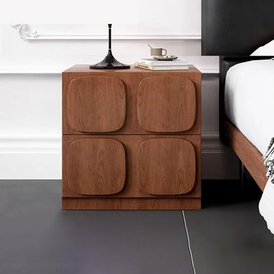 Modern Art Deco Square Rubberwood Stackable Nightstand 2-Drawer For Bedroom