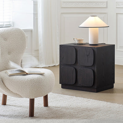 Modern Art Deco Square Rubberwood Stackable Nightstand 2-Drawer For Bedroom