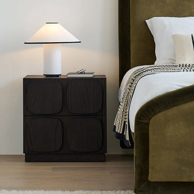 Modern Art Deco Square Rubberwood Stackable Nightstand 2-Drawer For Bedroom