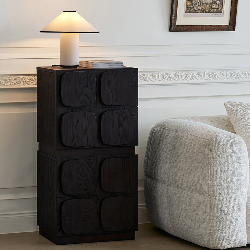 Modern Art Deco Square Rubberwood Stackable Nightstand 2-Drawer For Bedroom
