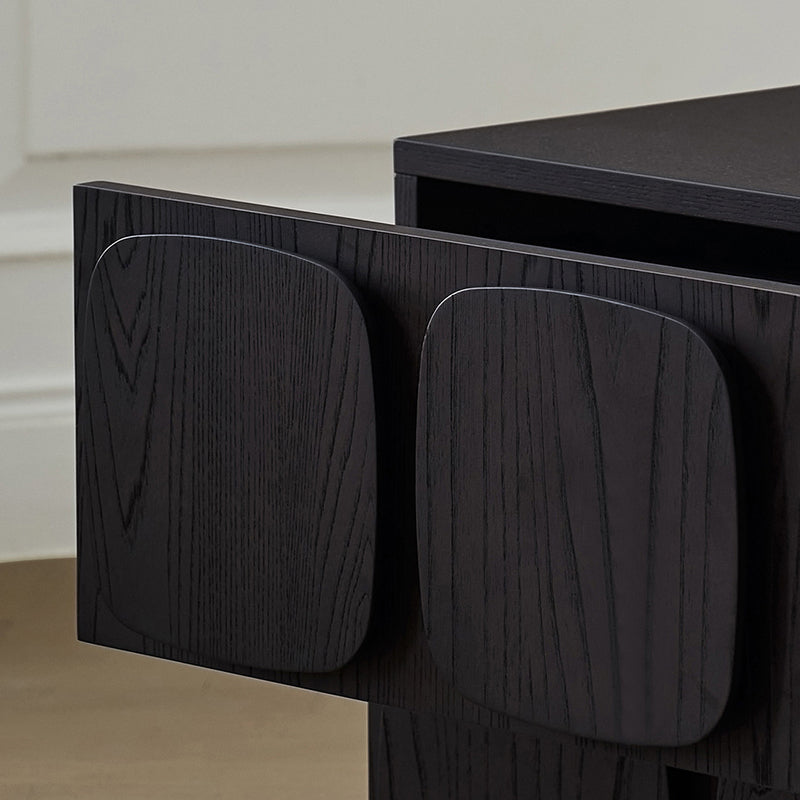 Modern Art Deco Square Rubberwood Stackable Nightstand 2-Drawer For Bedroom