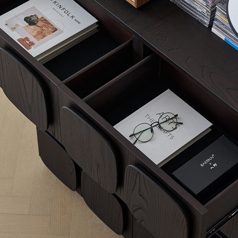 Modern Art Deco Square Rubberwood Stackable Nightstand 2-Drawer For Bedroom