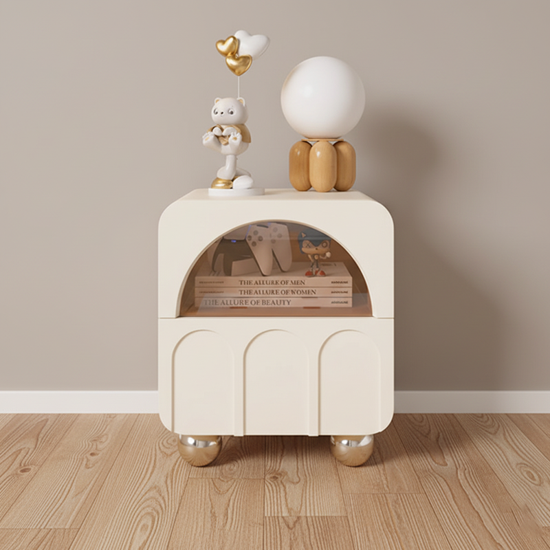 Modern Minimalist Square MDF Nightstand 2-Drawer For Bedroom